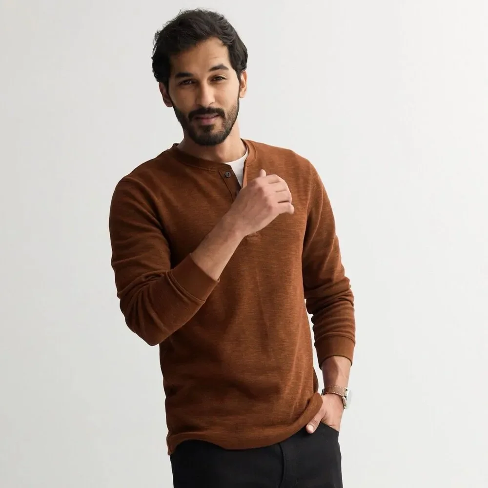 Sonoma Goods For Life Top Size XXL Brown Long Sleeve Textured Henley Tee Men's